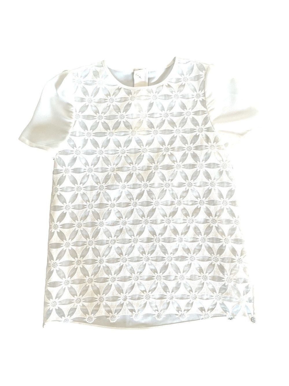 Ochirly Flower Texture Semi Sheer Short Sleeve Top Size XS